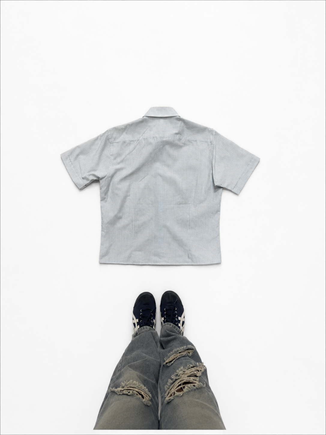 Men's Micro Check Short Sleeve Formal Shirt – White & Sky Blue