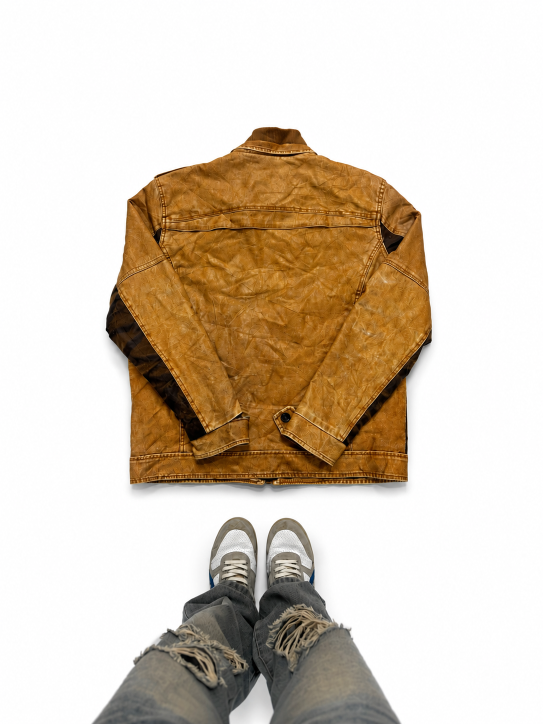 Men’s Vintage Tan Moto Leather Jacket with Contrast Panels