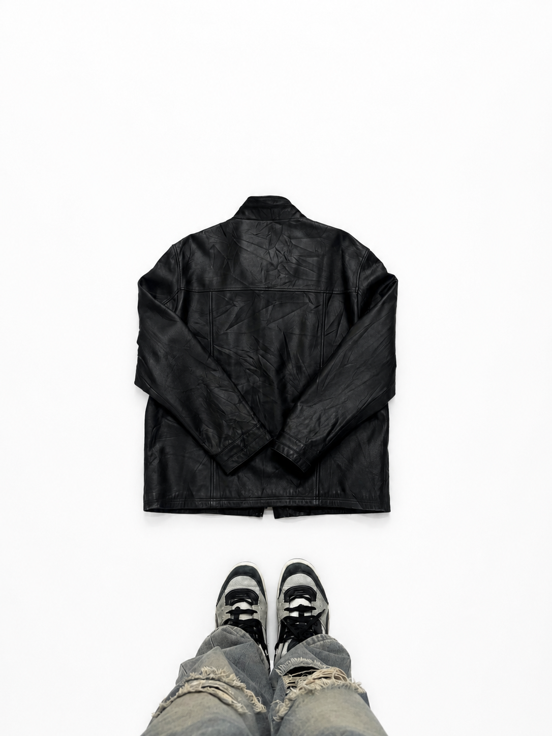 Men’s Black Moto Leather Jacket with Buckle Collar