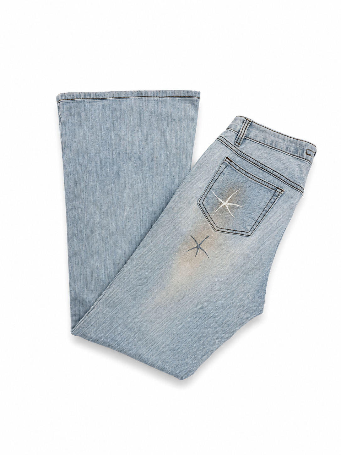 Vintage Light Wash Embroidered Flared Denim