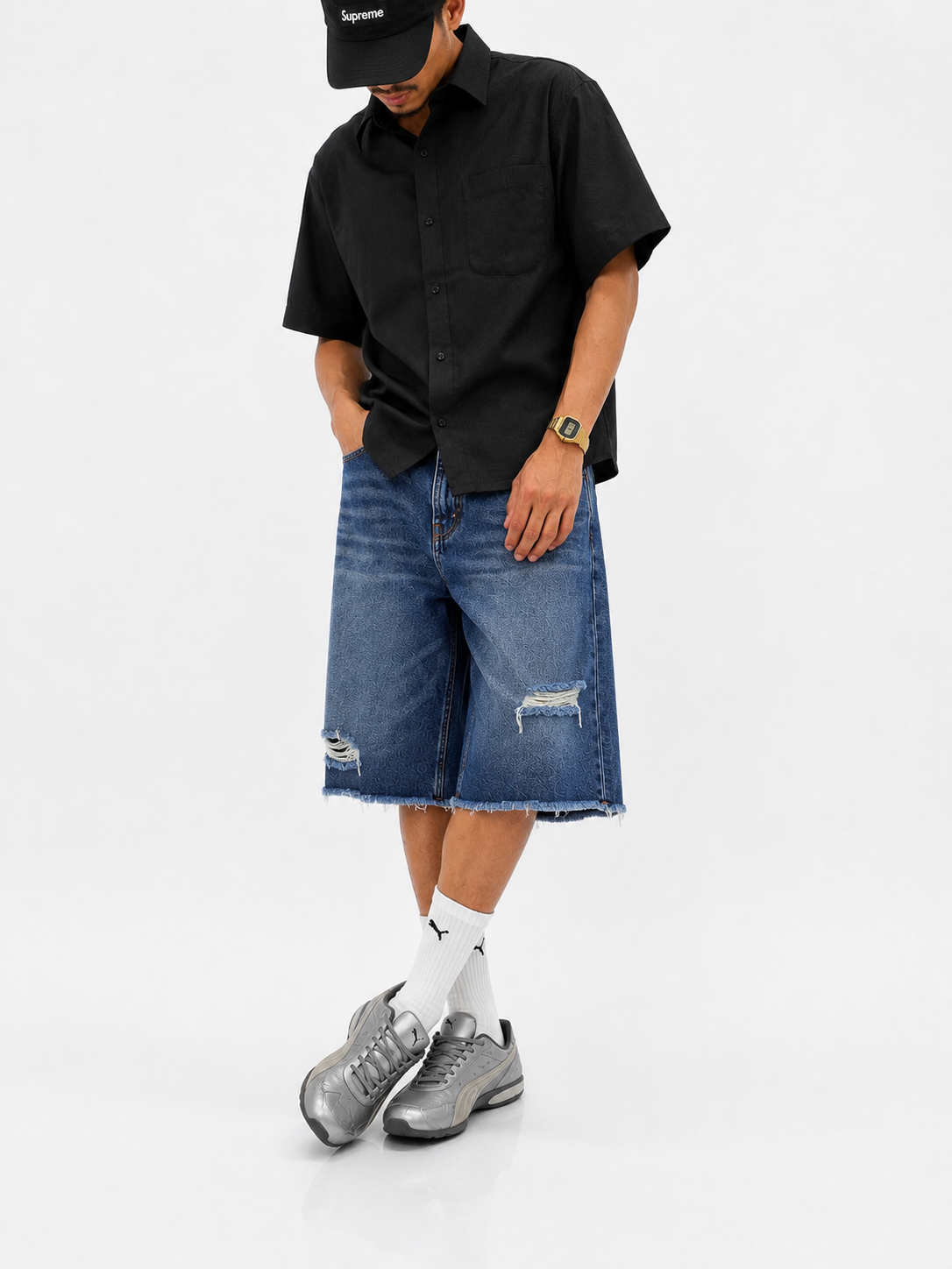 Midnight Fade Distressed Denim Jorts