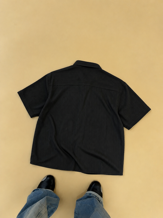 Black Pinstripe Oversized Cropped Shirt
