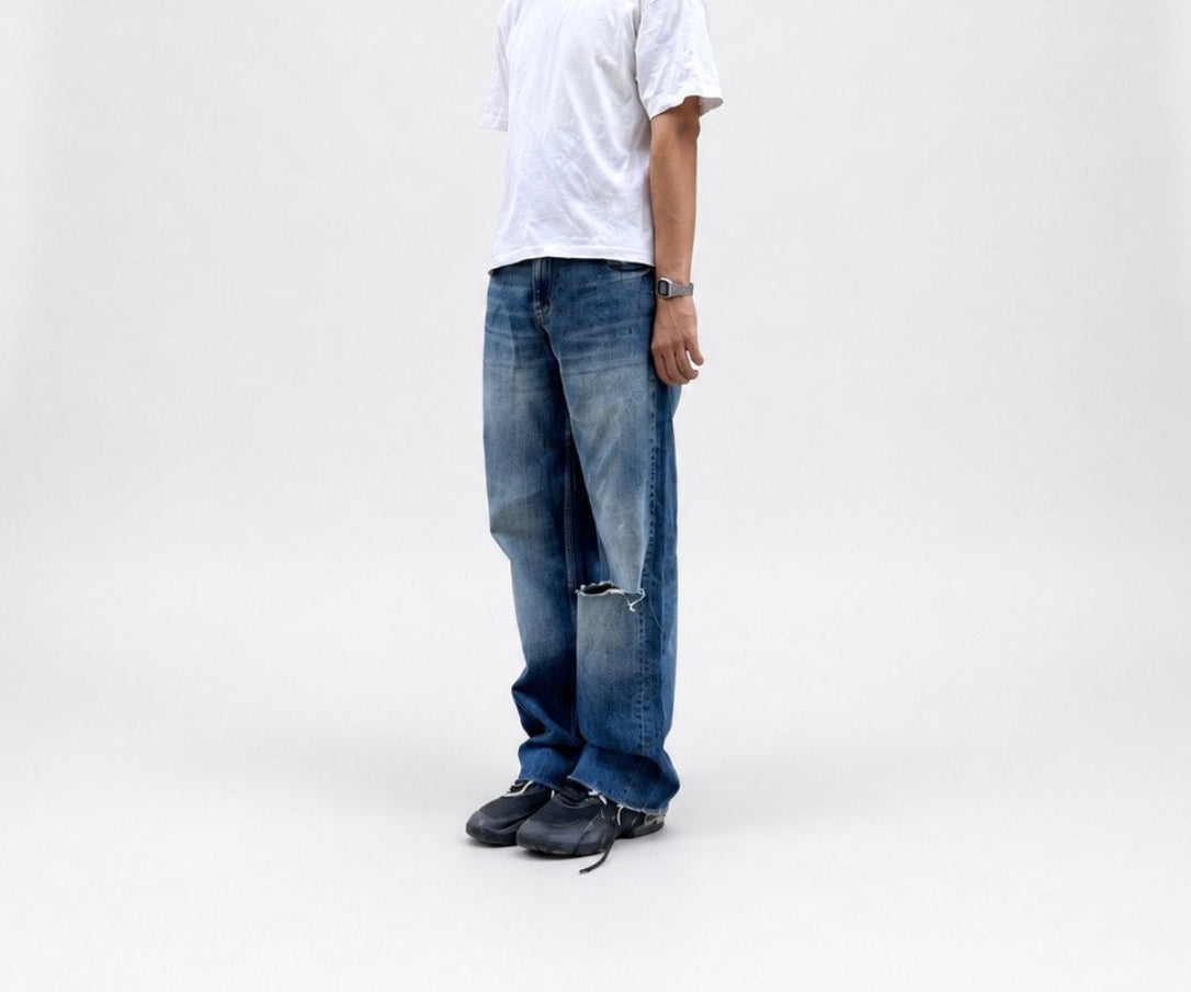 Indigo Fade Distressed Denim