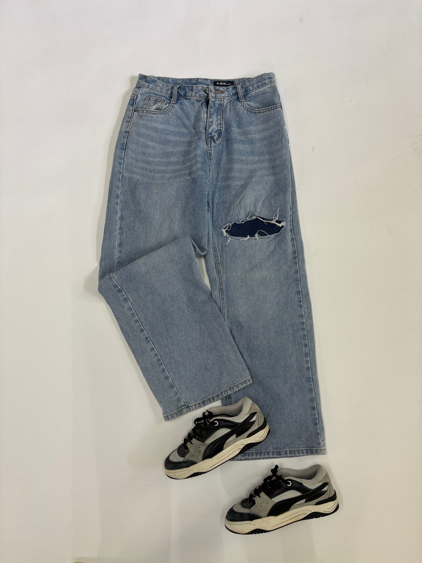 Men's Vintage Light Wash Wide-Leg Denim