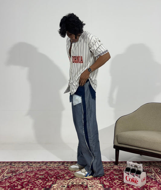 Men's Patchwork Panel Baggy Denim
