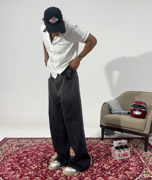 Men's Vintage Black Wide-Leg Denim