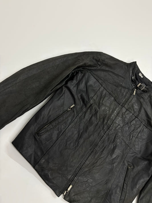 Vintage Unisex Black Leather Racer Jacket