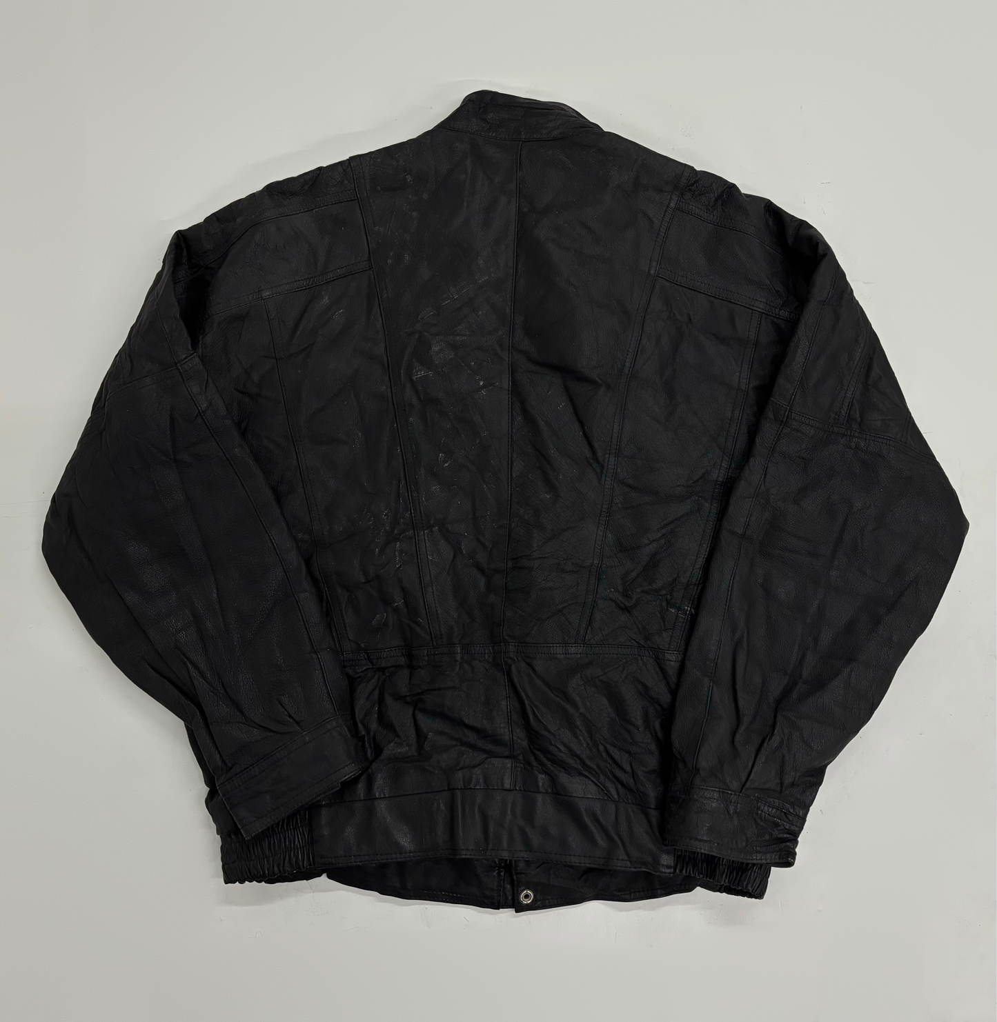 Vintage Unisex Black Leather Stand Collar Jacket