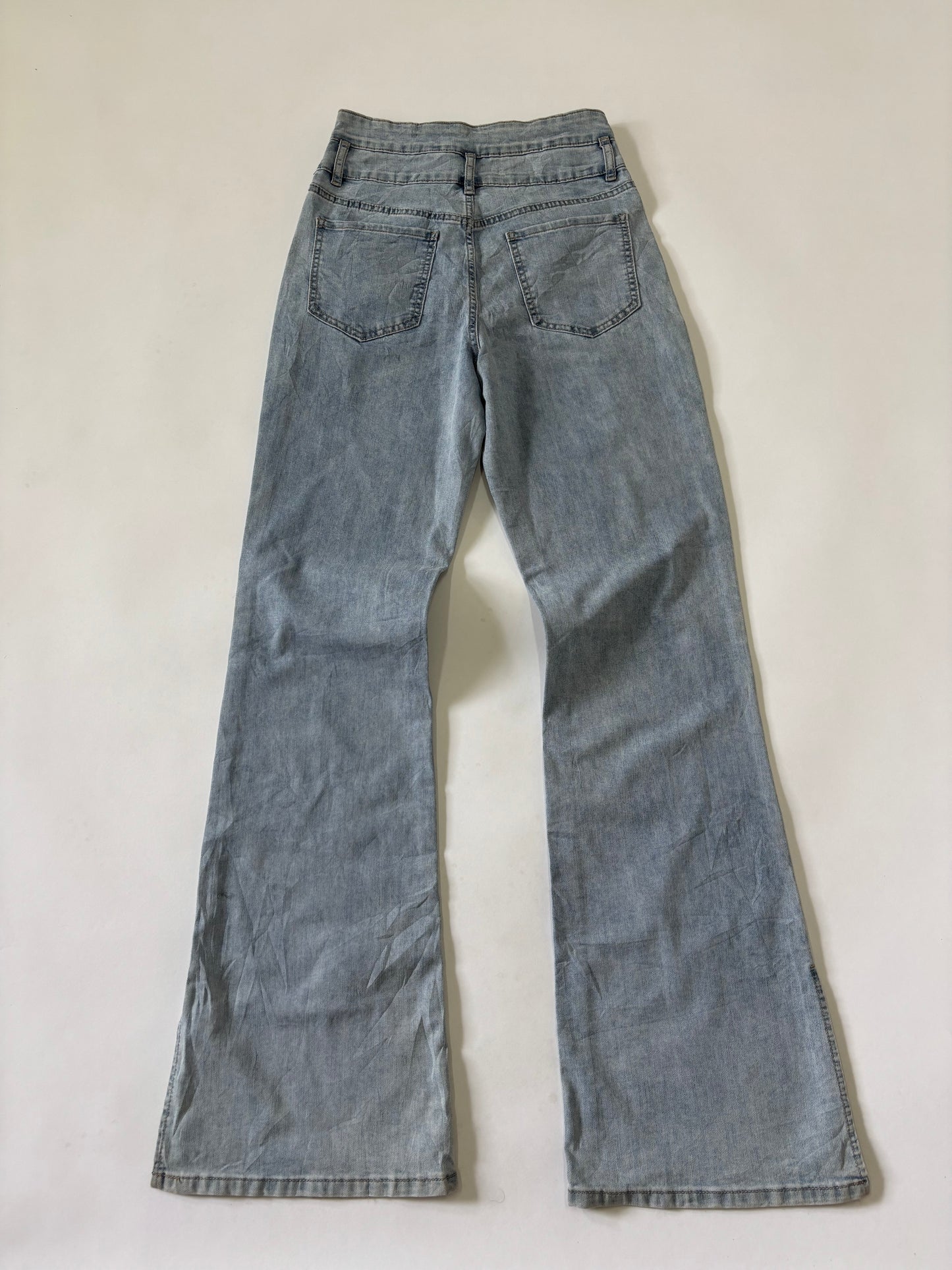 Light Wash Double-Waist Flare Jeans