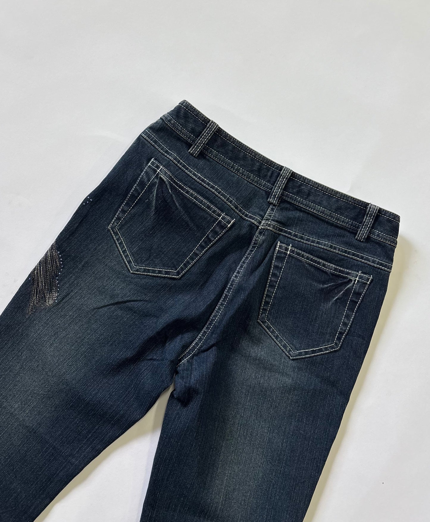 Dark Wash Embellished Wide-Leg Women's Jeans