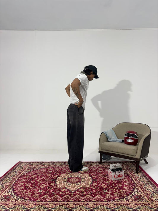 Vintage Washed Black Wide Leg Men's Denim