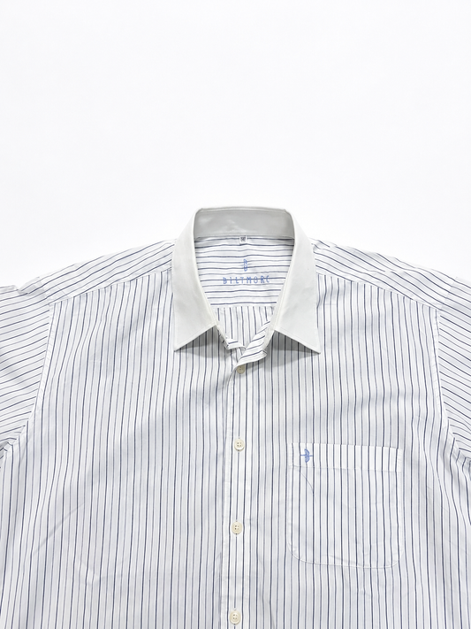 White & Blue Pinstripe Short Sleeve Button-Up Shirt
