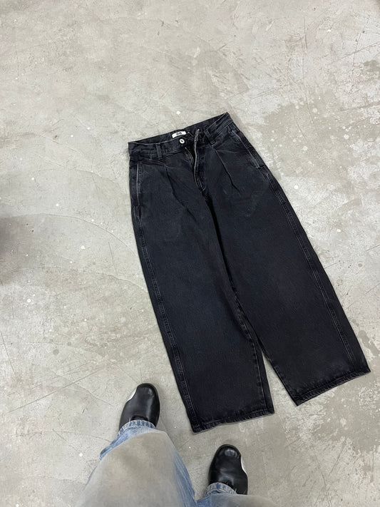 Vintage Washed Black Wide-Leg Denim
