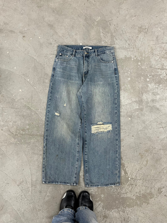 Distressed Wide Leg Blue Denim