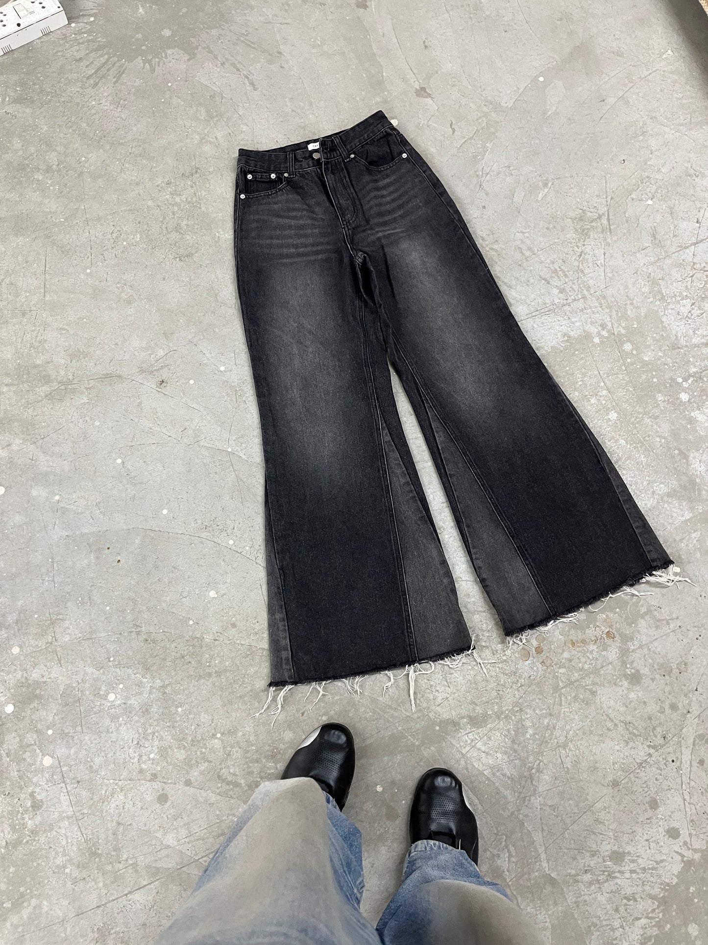 Vintage Washed Black Flared Denim