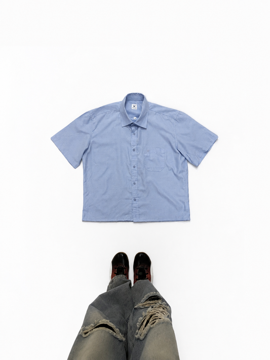 Men's Light Blue Textured Short Sleeve Casual Shirt