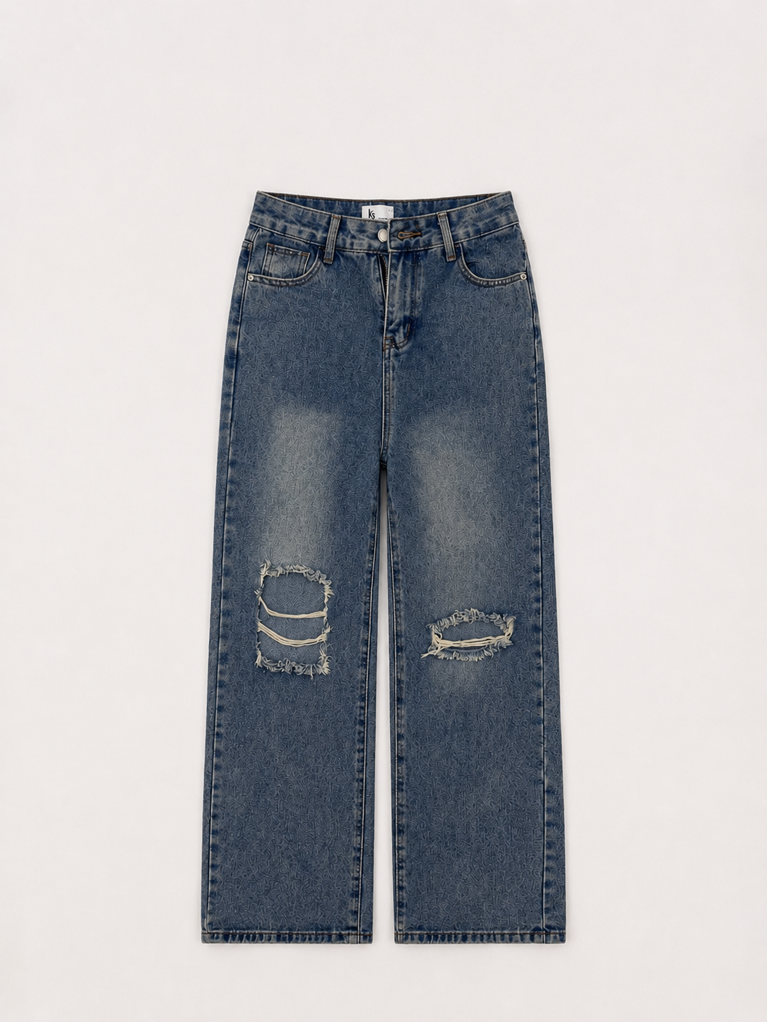 Men's Frayed Panel Distressed Denim