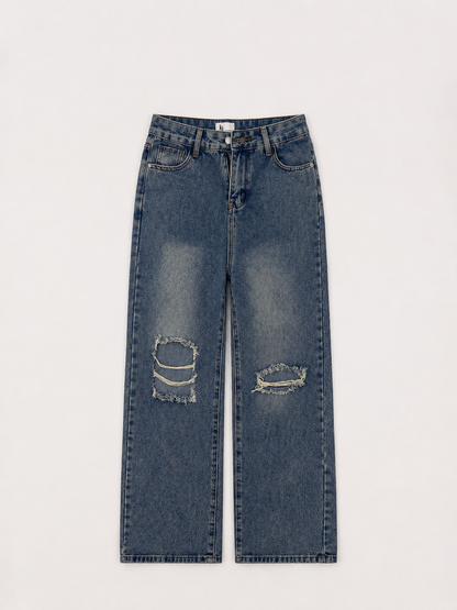 Men's Frayed Panel Distressed Denim