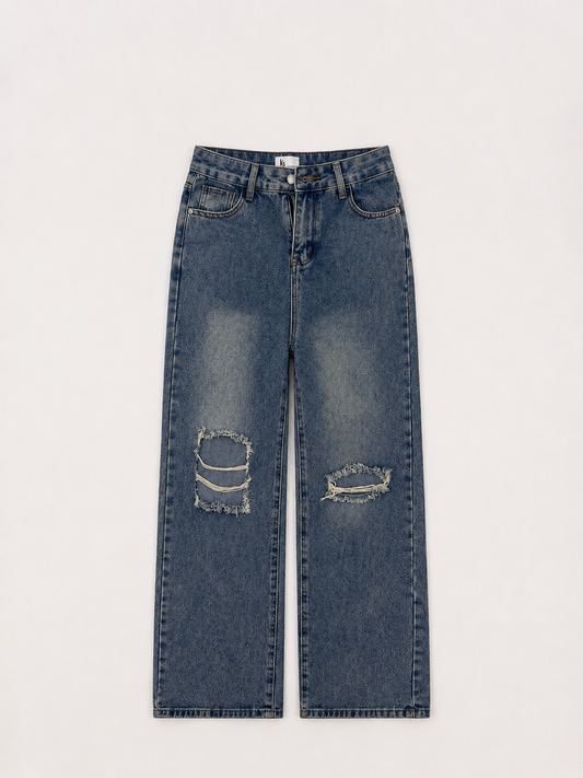 Men's Frayed Panel Distressed Denim