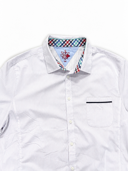 Men's White Pinstripe Short Sleeve Casual Shirt with Contrast Trim