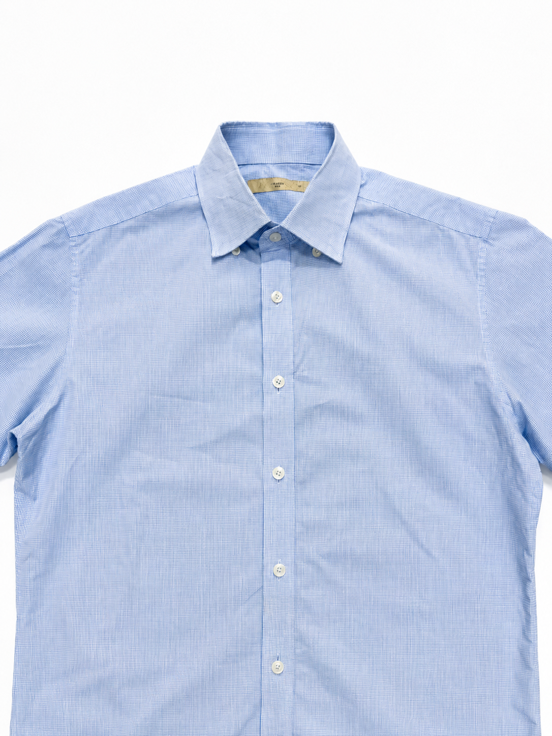 Light Blue Micro-Check Short Sleeve Button-Up Shirt