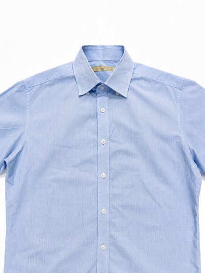 Light Blue Micro-Check Short Sleeve Button-Up Shirt