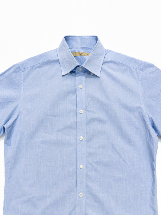 Light Blue Micro-Check Short Sleeve Button-Up Shirt