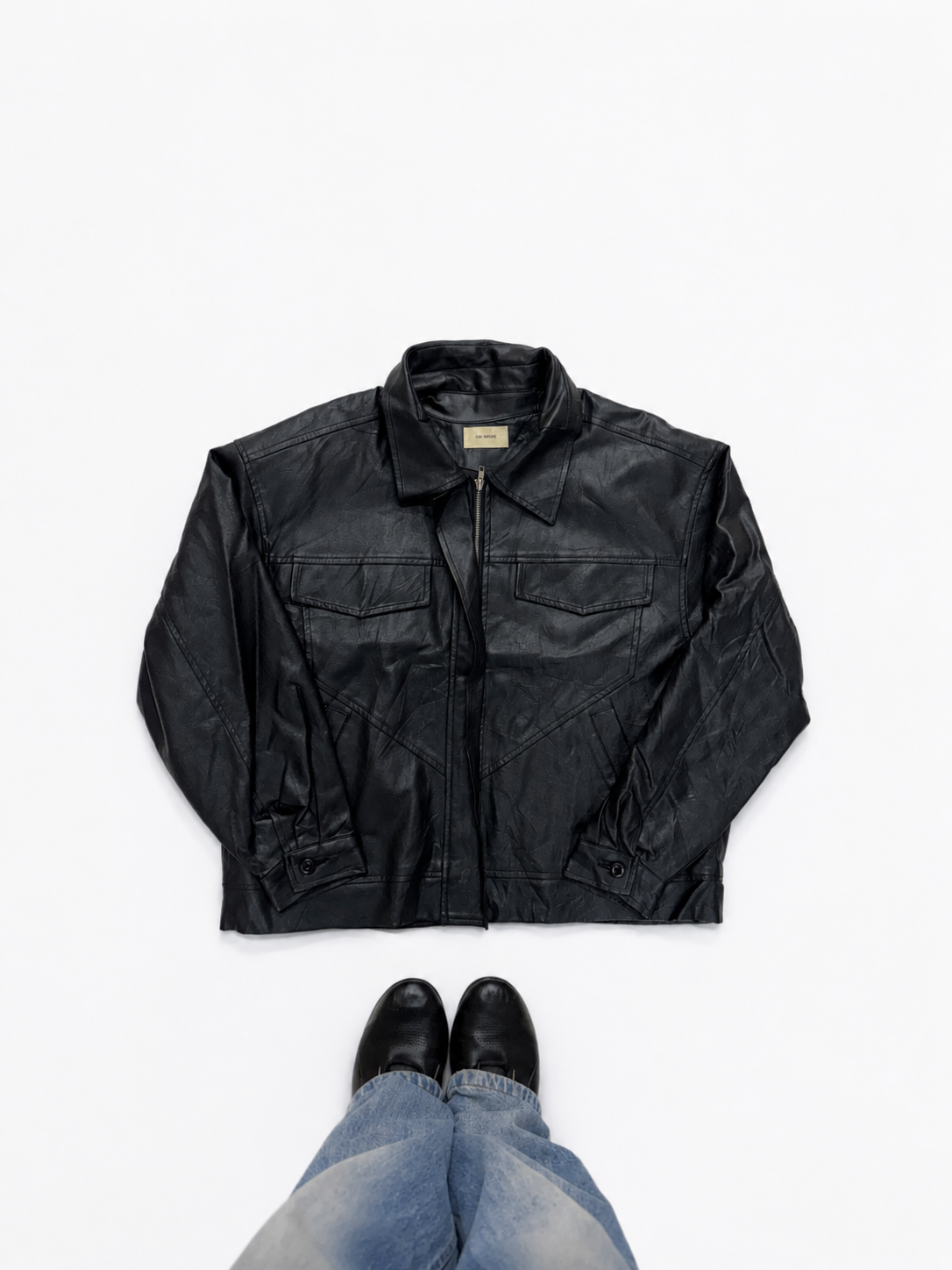 Unisex 90s Black Leather Utility Jacket