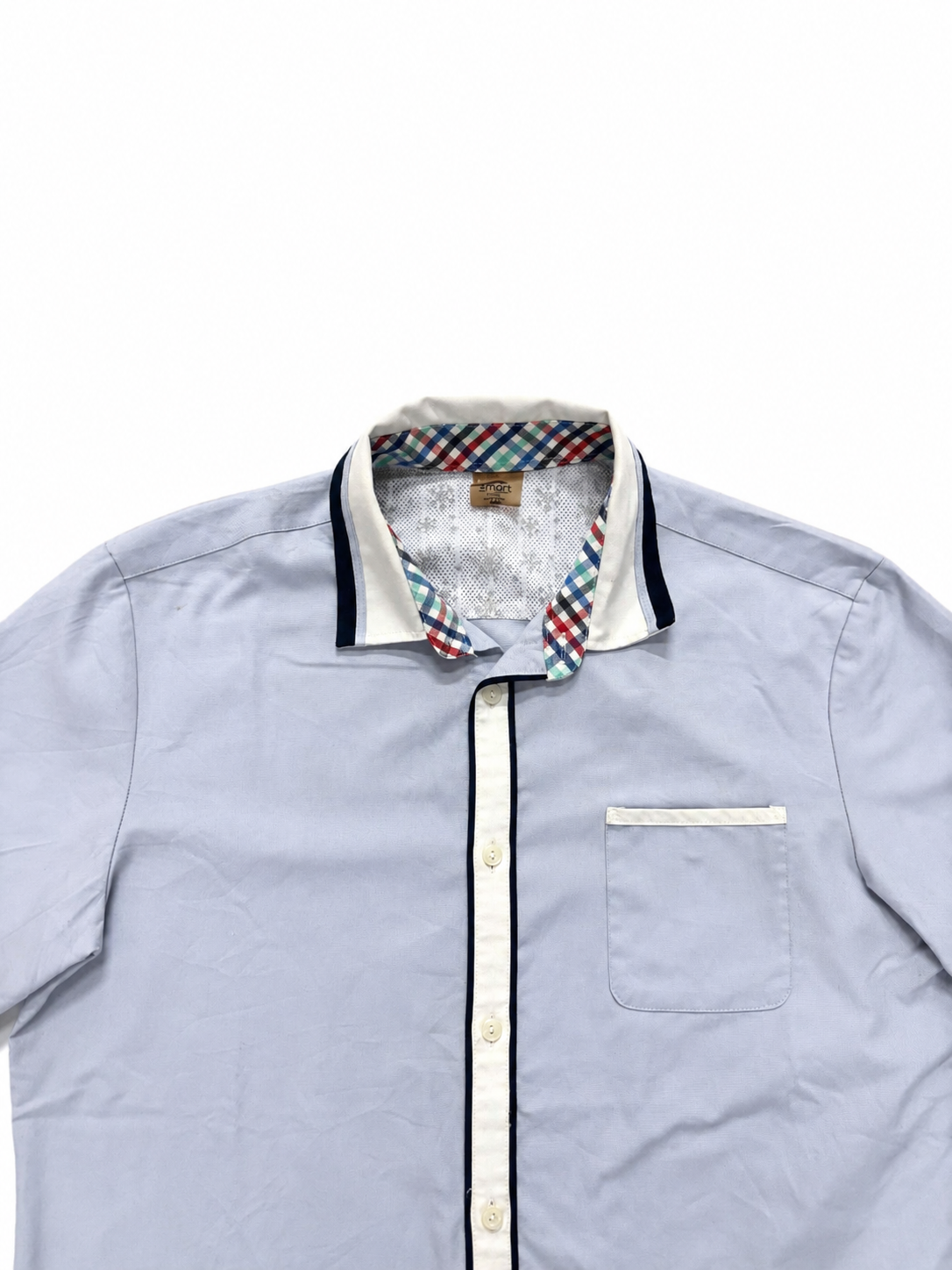 Men's Light Blue Contrast Trim Short Sleeve Shirt