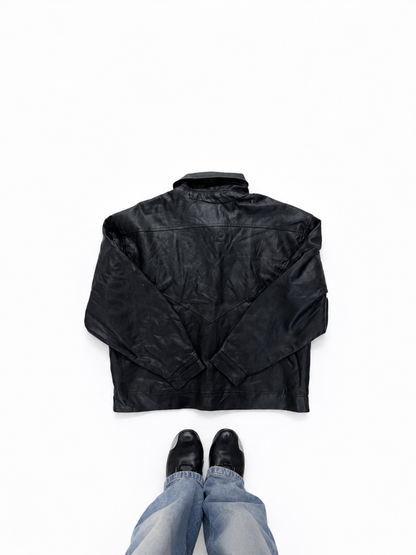 Unisex 90s Black Leather Utility Jacket