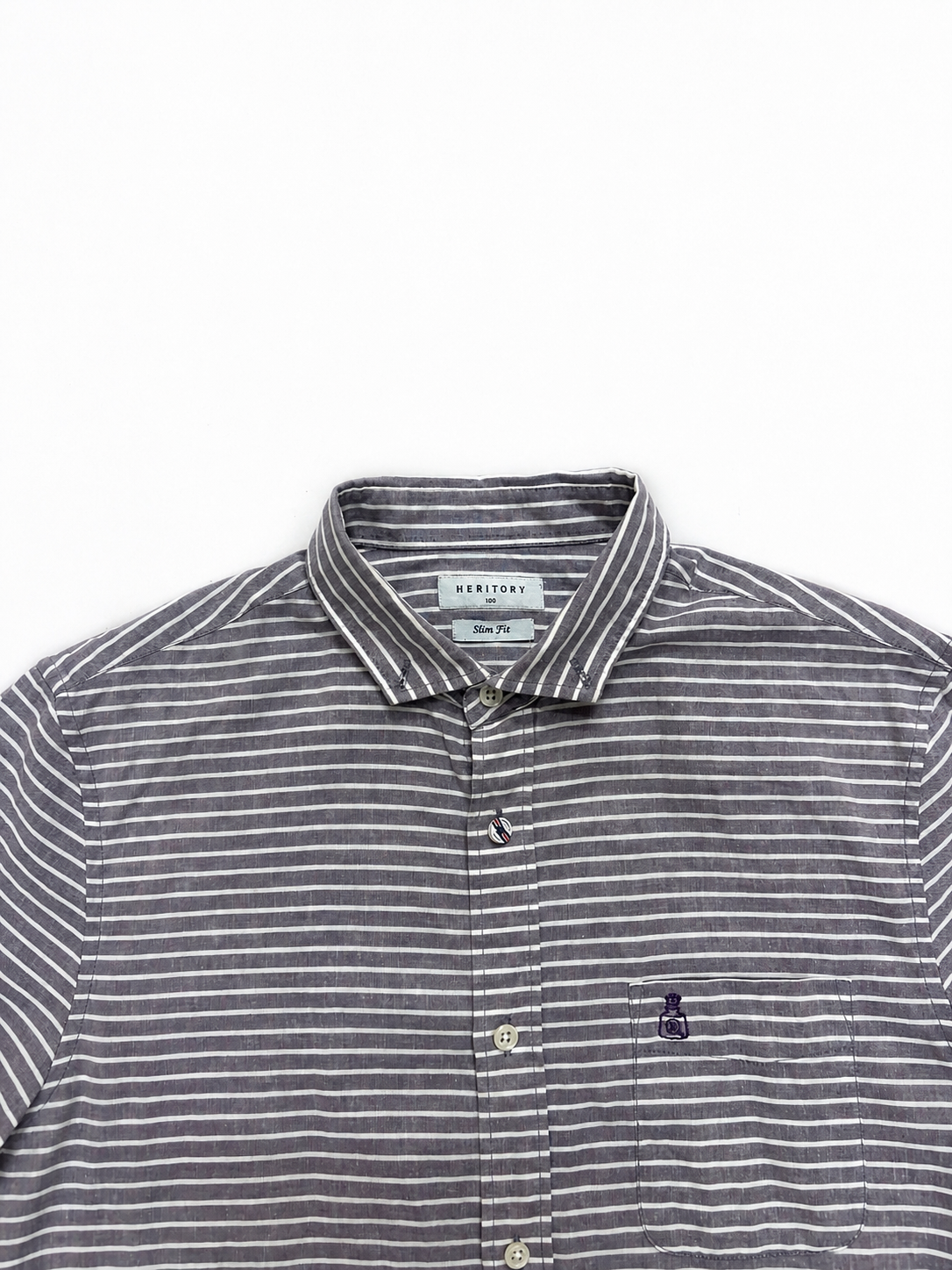 Grey & White Striped Short Sleeve Shirt