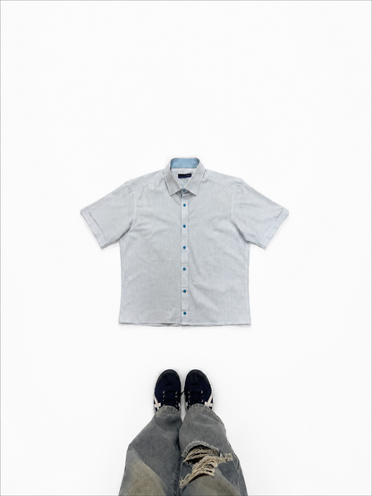 Men's Micro Check Short Sleeve Formal Shirt – White & Sky Blue