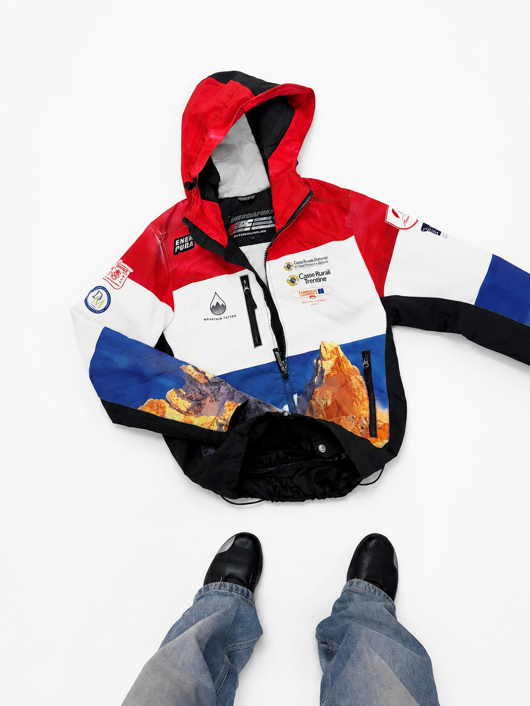 Alpine Summit Graphic Hooded Unisex Windbreaker Jacket – Red, White & Blue Outdoor Shell