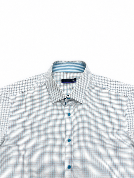 Men's Micro Check Short Sleeve Formal Shirt – White & Sky Blue