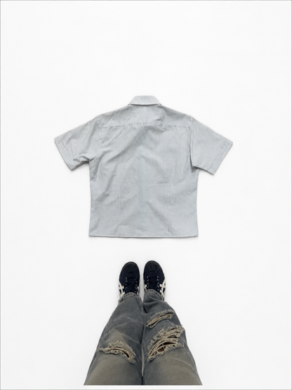 Men's Micro Check Short Sleeve Formal Shirt – White & Sky Blue