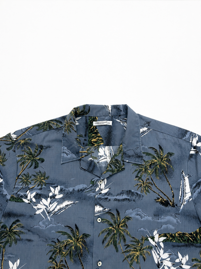 Blue Tropical Island Print Hawaiian Shirt – Half Sleeve Resort Shirt