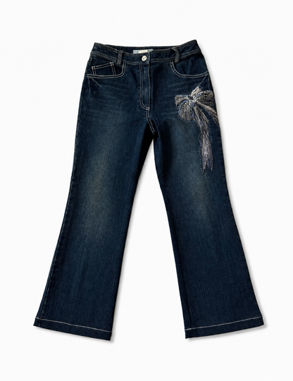 Dark Wash Embellished Wide-Leg  Women's Jeans