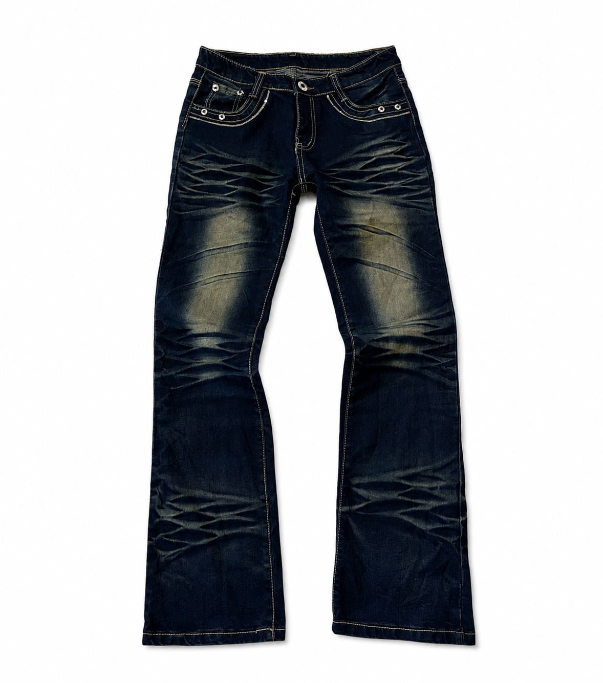 Dark Wash Bootcut Jeans with Heavy Whiskering