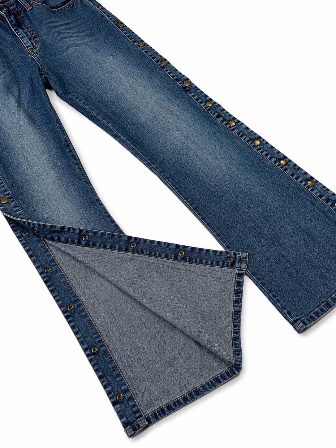 Snap-Side Wide Leg Jeans