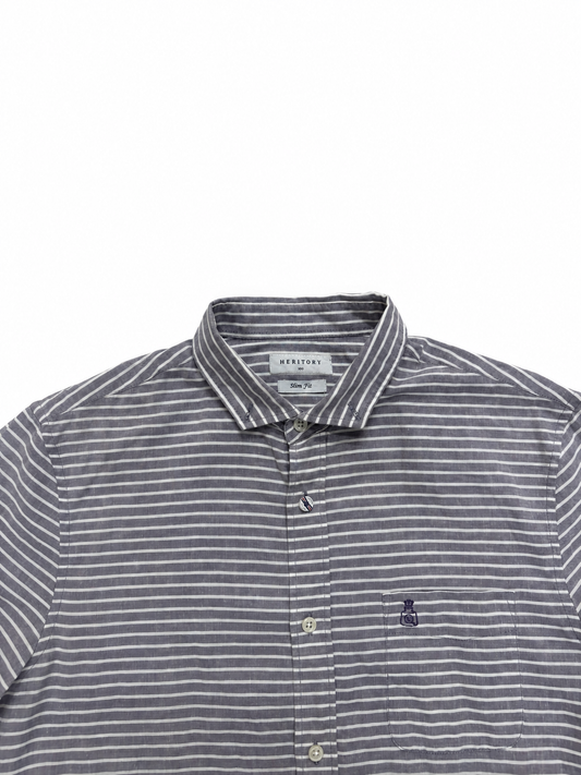 Heritory Grey & White Striped Short Sleeve Shirt