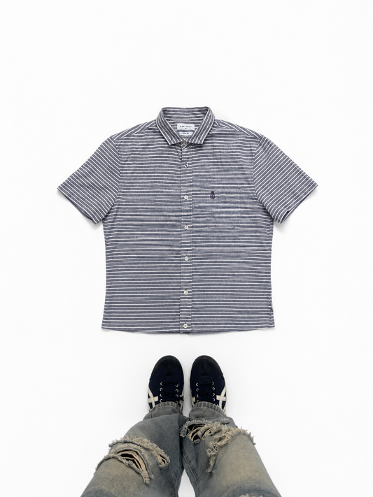 Heritory Grey & White Striped Short Sleeve Shirt