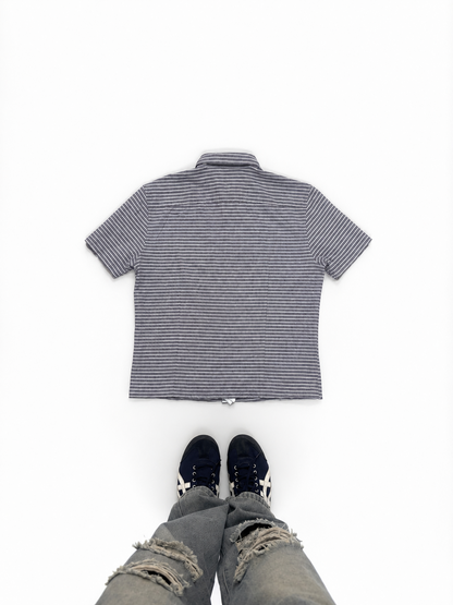 Heritory Grey & White Striped Short Sleeve Shirt