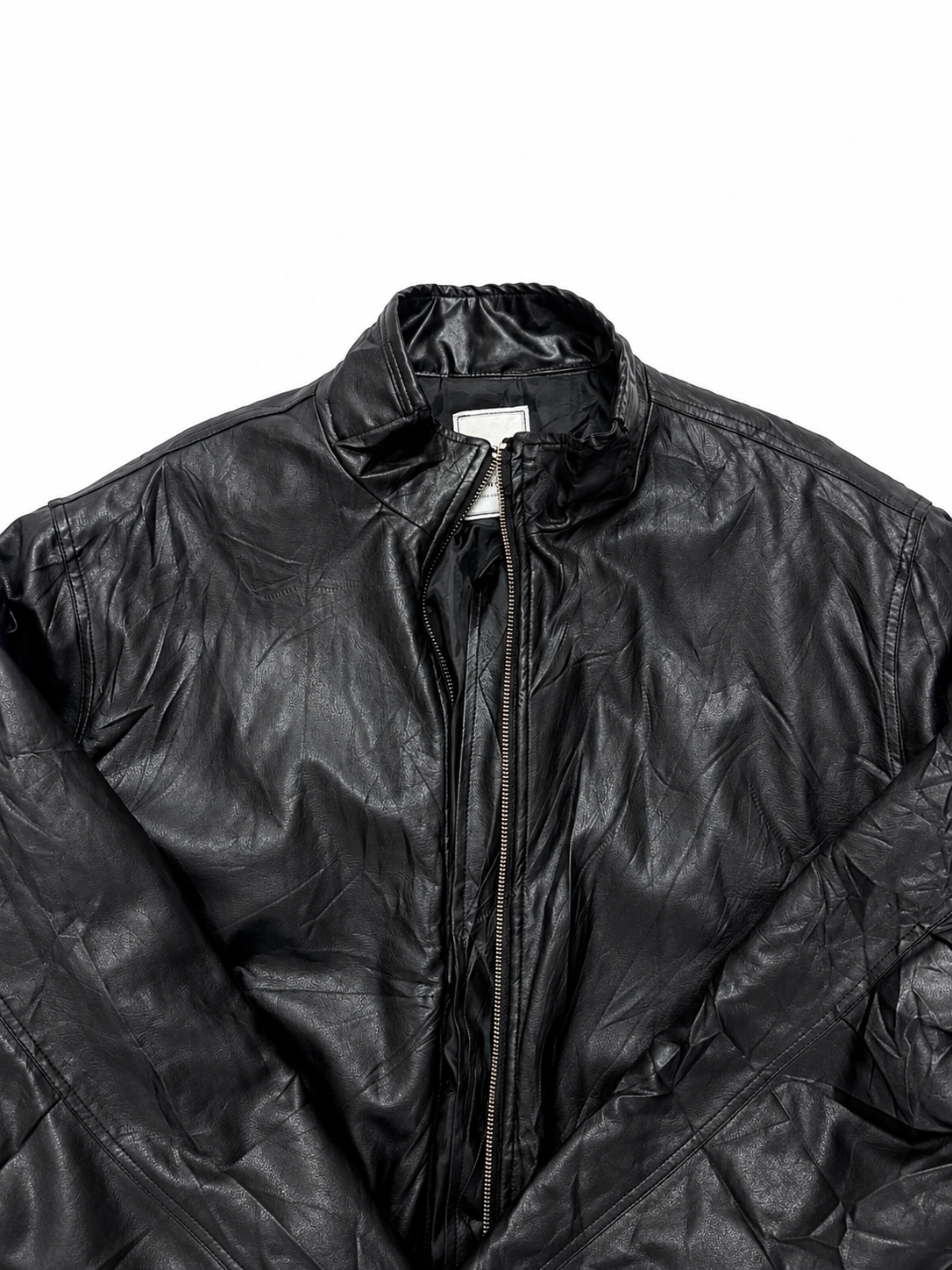 Vintage Black Leather Bomber Jacket with Zip Closure