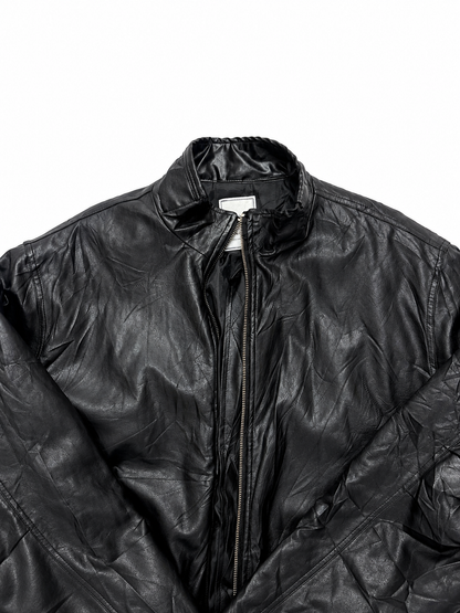 Vintage Black Leather Bomber Jacket with Zip Closure