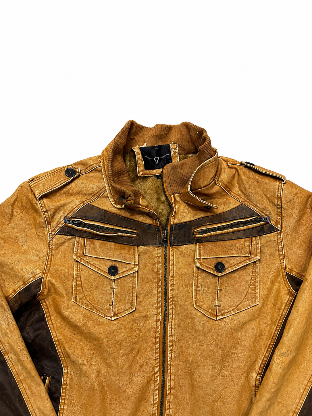 Men’s Vintage Tan Moto Leather Jacket with Contrast Panels