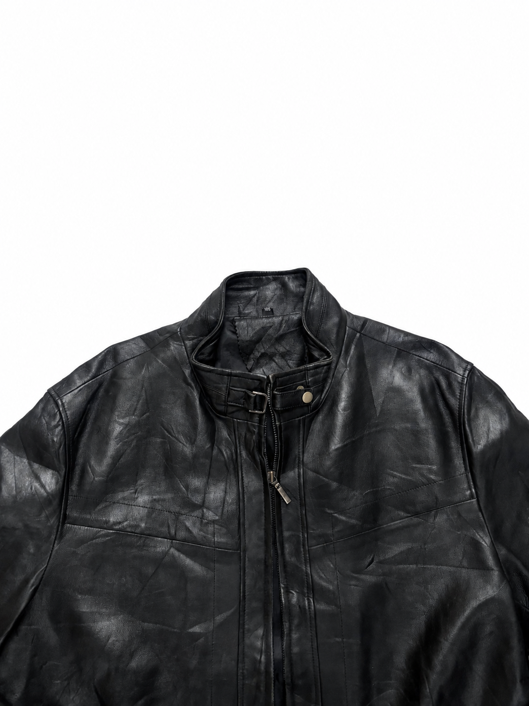 Men’s Black Moto Leather Jacket with Buckle Collar