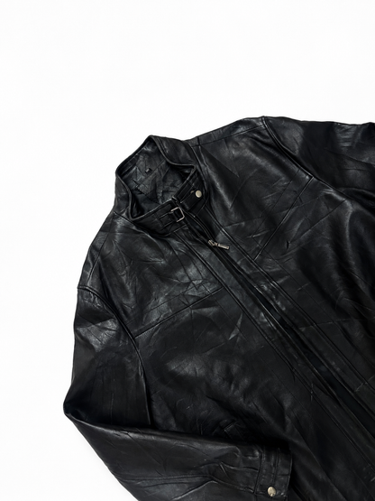 Men’s Black Moto Leather Jacket with Buckle Collar