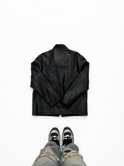 Men’s Black Moto Leather Jacket with Buckle Collar