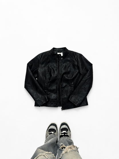 Men’s Black Leather Racer Jacket with Stand Collar