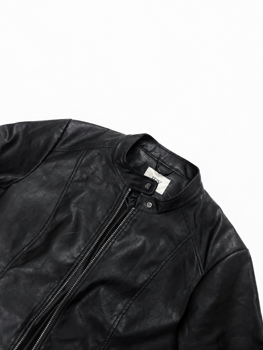 Men’s Black Leather Racer Jacket with Stand Collar